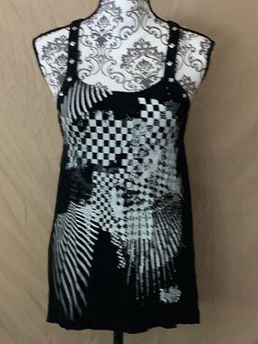 Buffalo David Bitton Black Tank Tunic with White Graphic Print